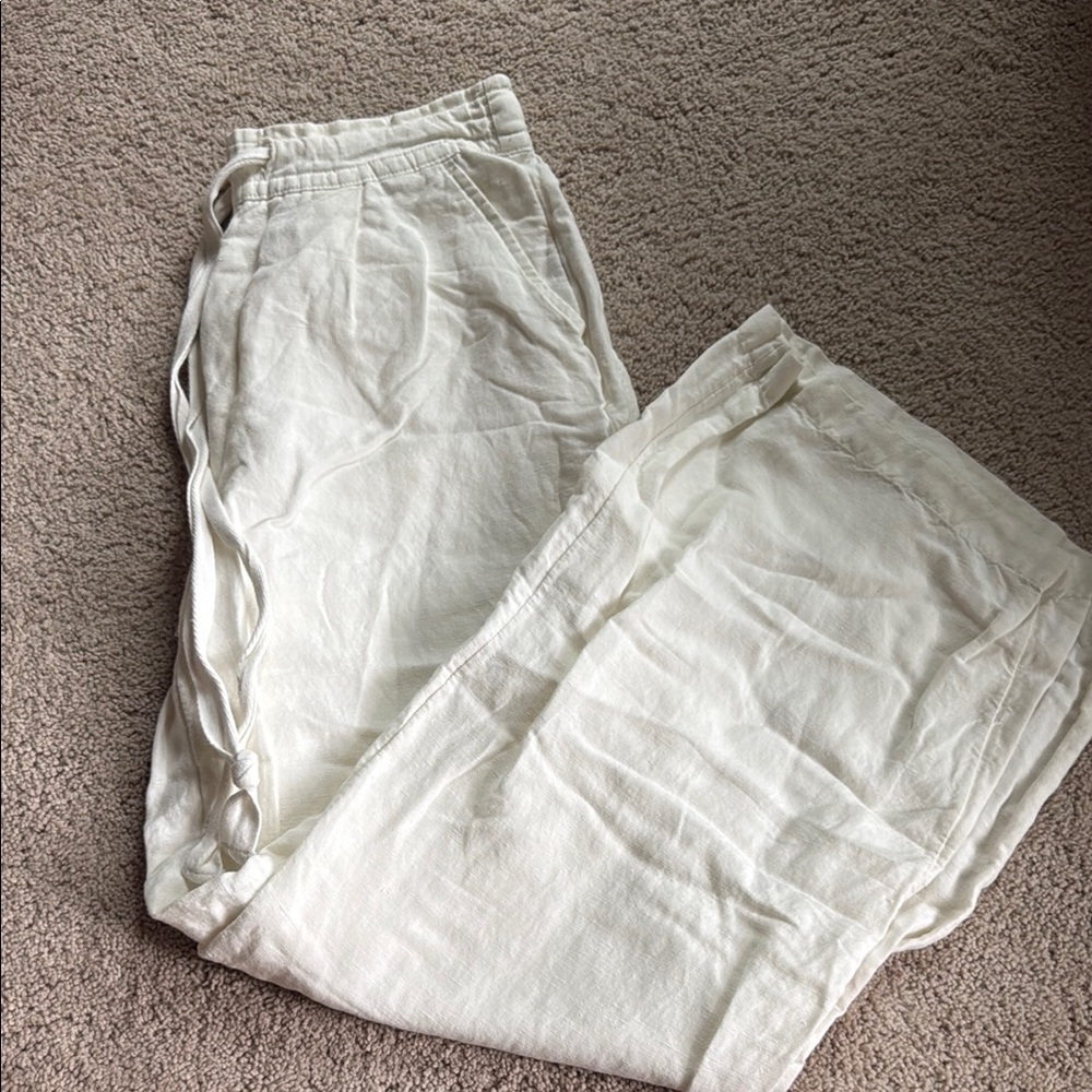 Linen White Drawstring Pants